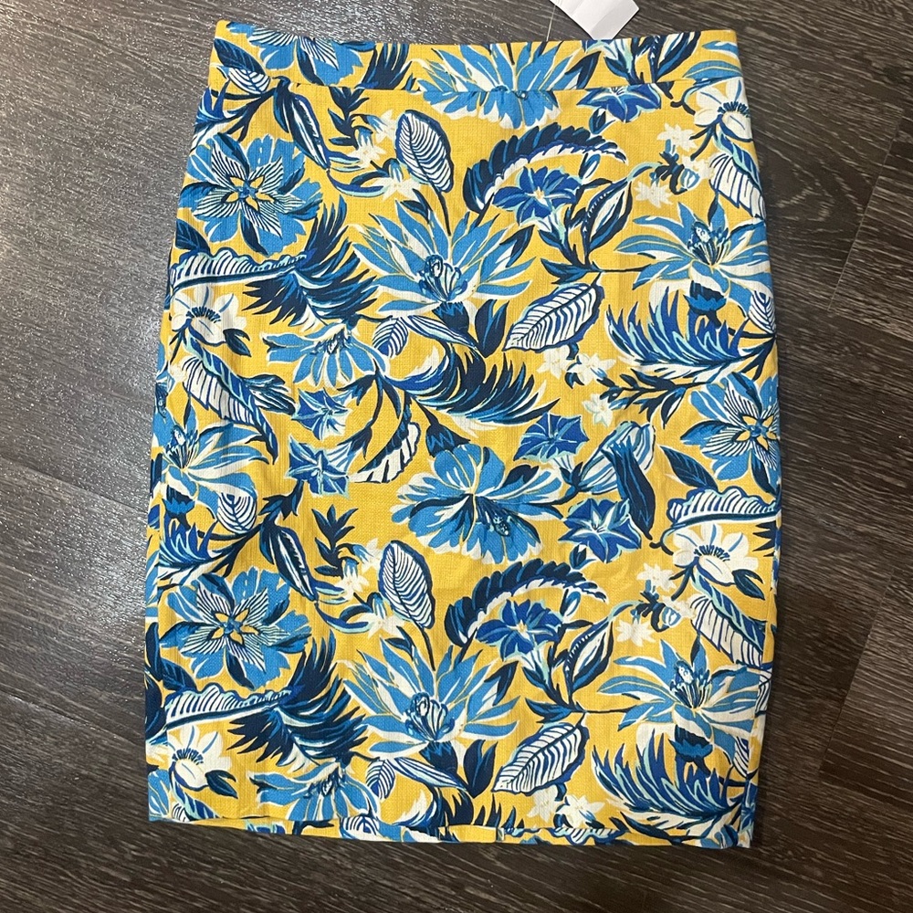 NWT J. Crew skirt - blue and yellow floral print, perfect for work and office!